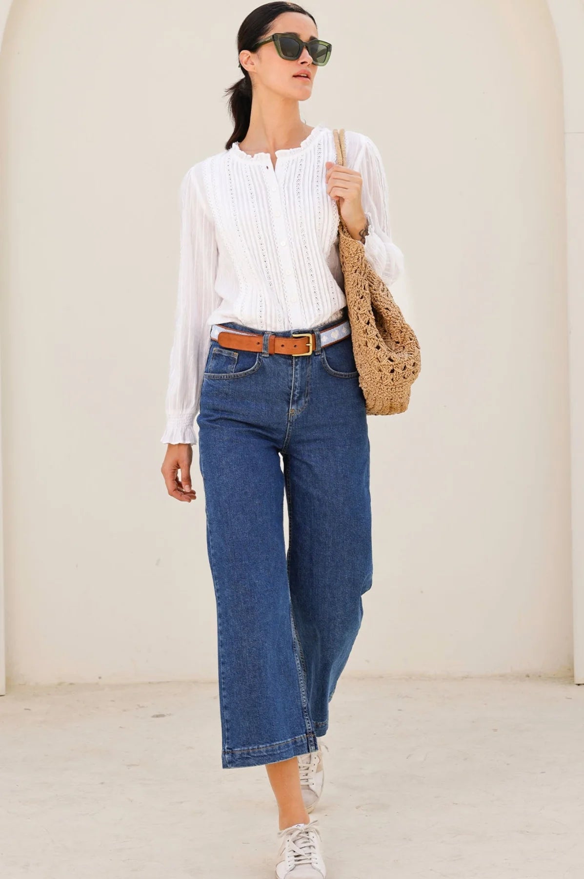 Aspiga Vienna embroidered cotton blouse styled with jeans