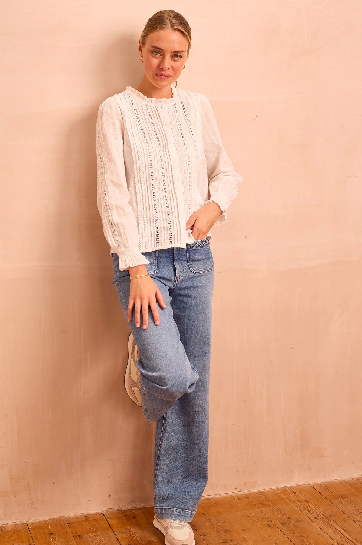 Aspiga Vienna white cotton embroidered blouse lifestyle image