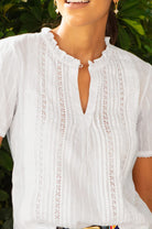 Aspiga Vienna embroidered lace blouse neckline detail