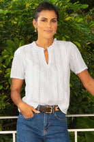 Aspiga Vienna white pintuck cotton blouse women