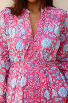 Aspiga pink long sleeve block print dress V neck detail