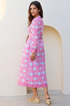 Aspiga Wren dress back view cotton midi dress in pink 