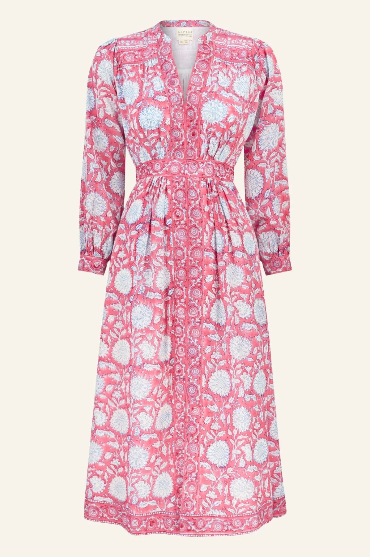 Aspiga Wren block print dress waist detail