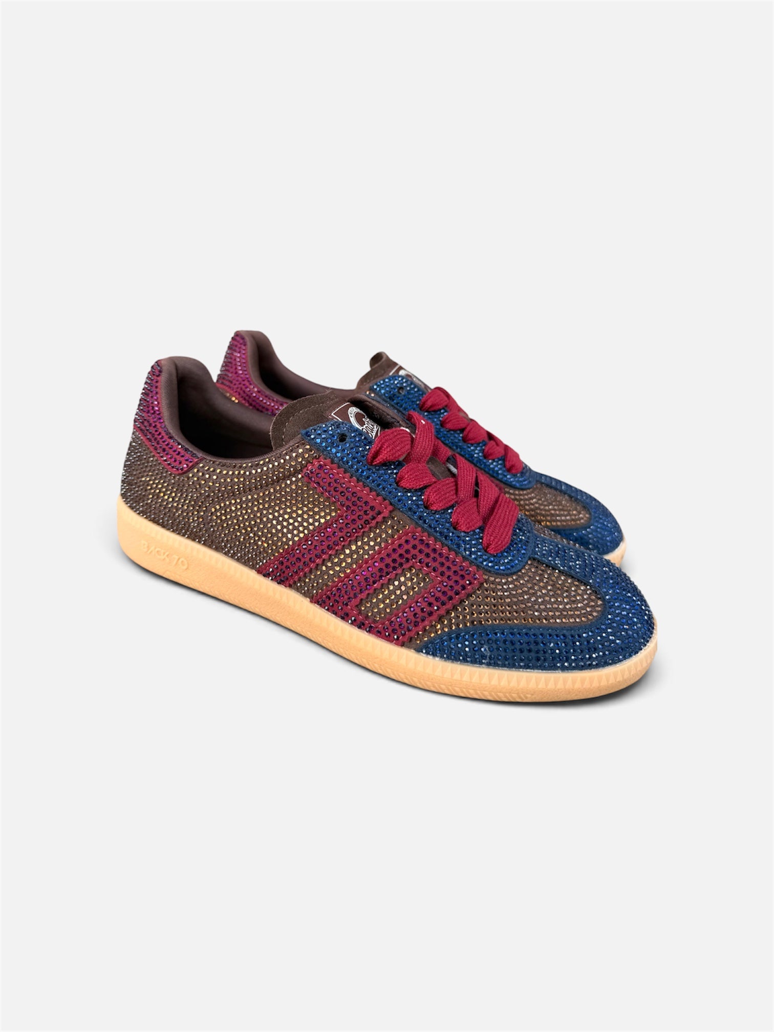 Back 70 Cloud Strass navy wine diamanté trainers front view