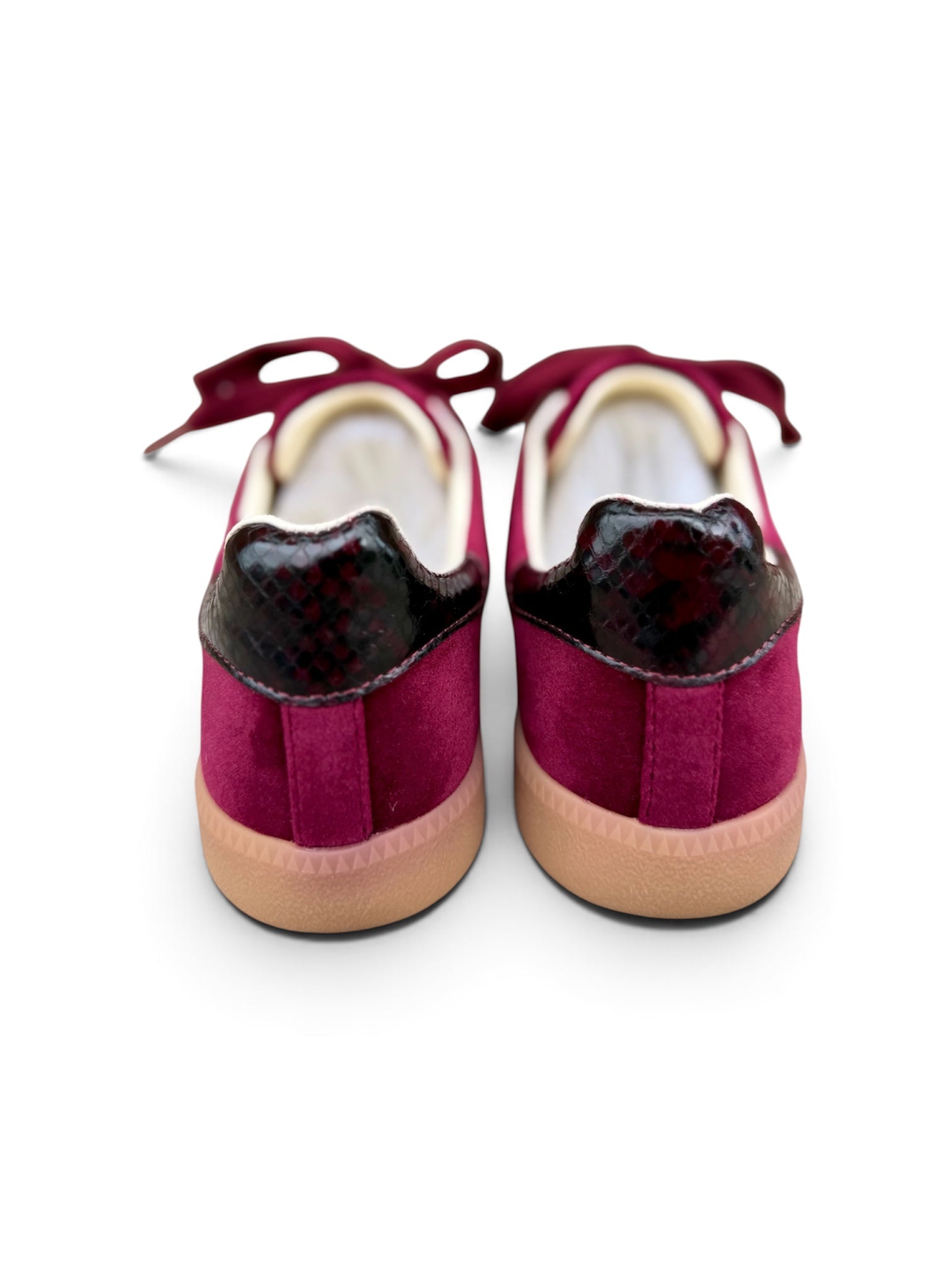 Back 70 Cloud burgundy velvet trainers snake-effect heel detail