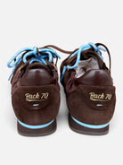 Back 70 Rocket brown trainers gold logo and heel detail back view