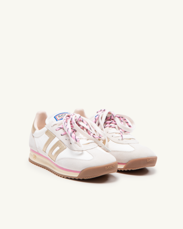     Back 70 Jogger Spongy white leather trainers with pink laces