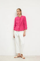 Bariloche Ainsa pink bouclé jacket fringe hem detail