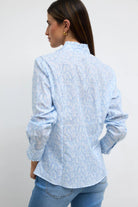 Bariloche Algaba blue printed cotton blouse back view