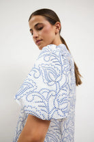 Bariloche white puff sleeve embroidered blouse side view