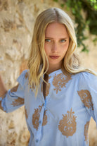 Bariloche Bielsa embroidered blouse close neckline detail