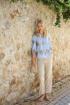 Bariloche Bielsa blue embroidered blouse full length view