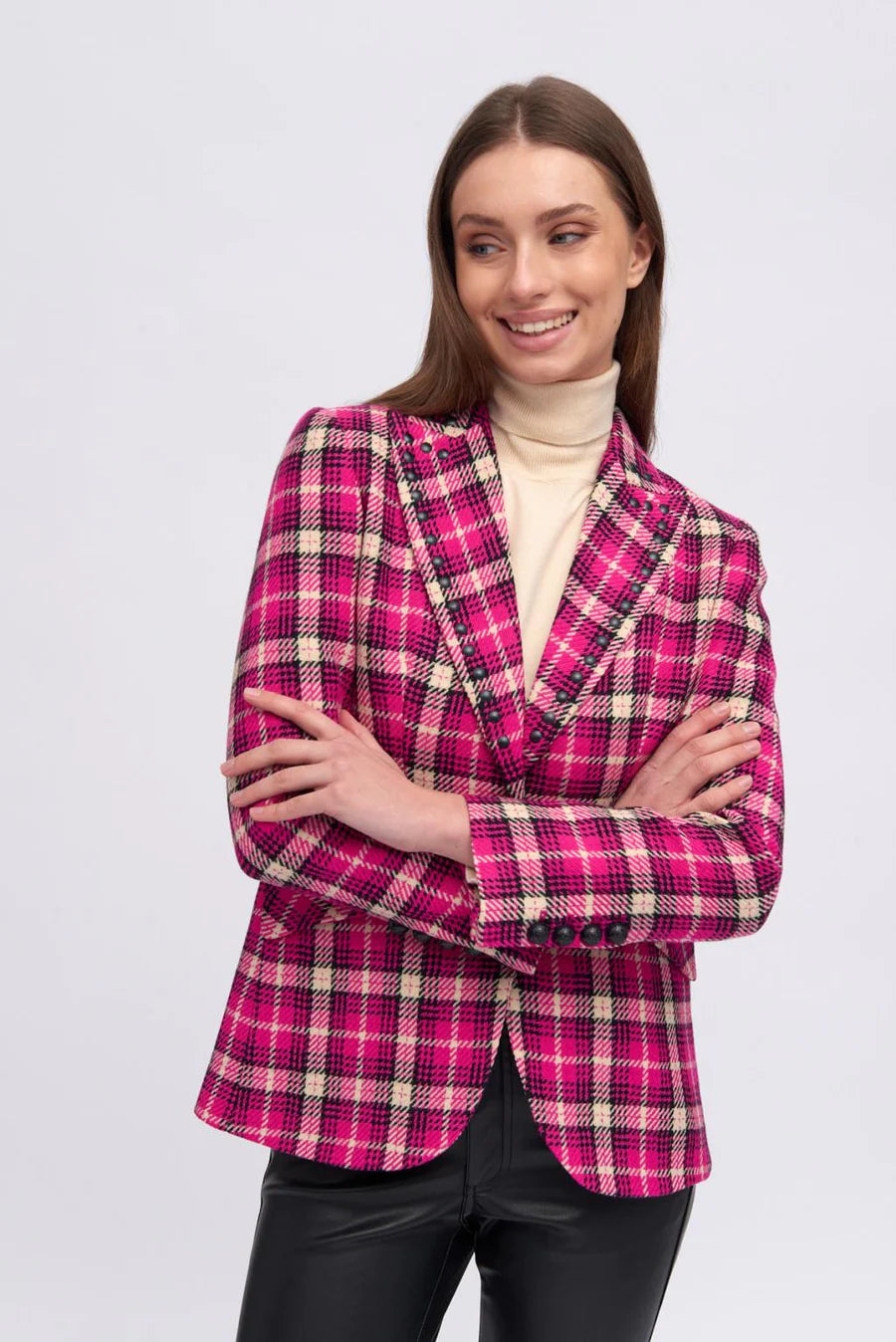 Tweed check top blazer womens