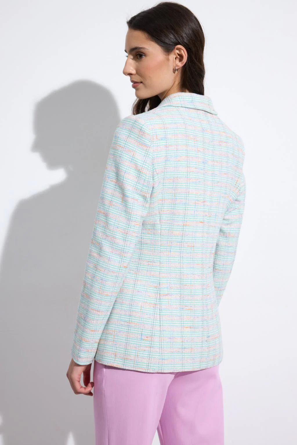 Bariloche Caracola aqua check fitted blazer back view
