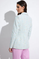 Bariloche Caracola aqua check fitted blazer back view
