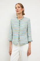 Bariloche Cenit open front woven green blue jacket women’s