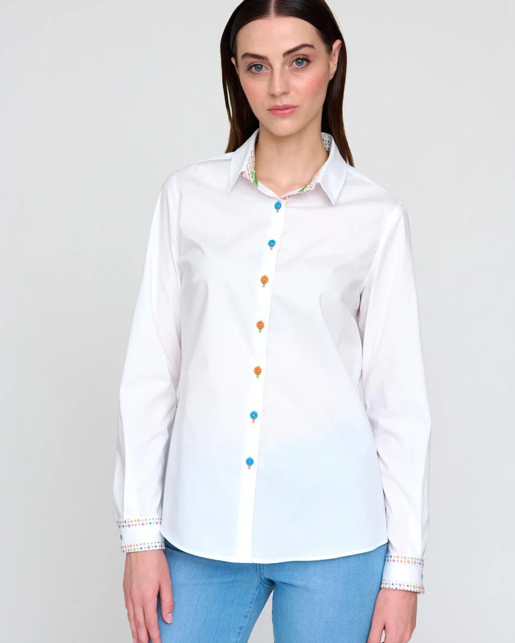 Bariloche Condado White Stretch Cotton Shirt With Multi-colour Buttons