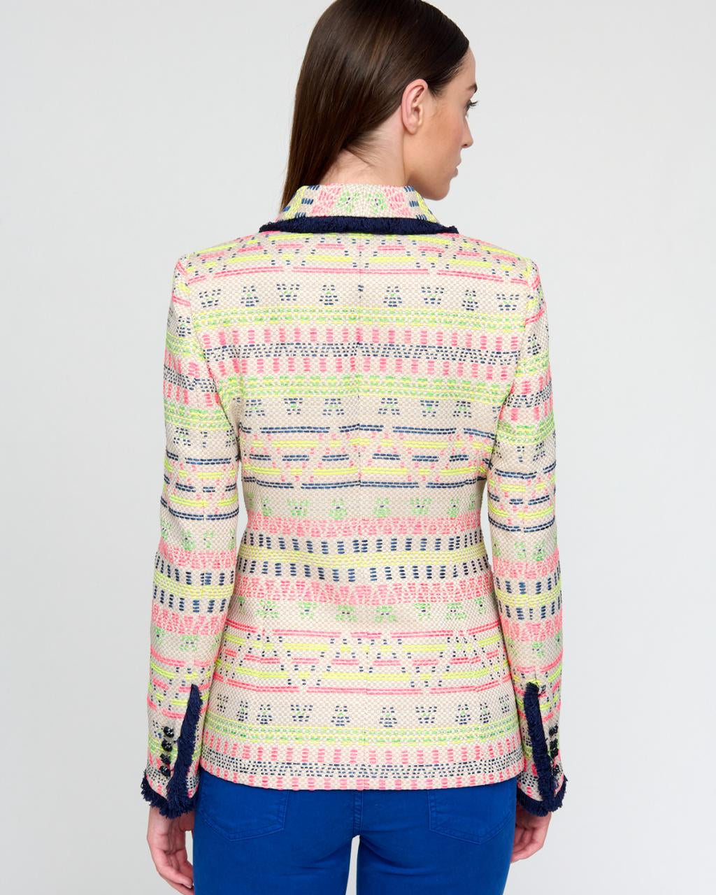 Bariloche Cortegana Tweed Style Ethnic Print Blazer From The Back