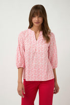 Bariloche Esparta Pink Paisley Print Split Neck Blouse