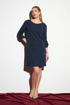 Bariloche Felis navy knee length jersey dress with three-quarter sleeves