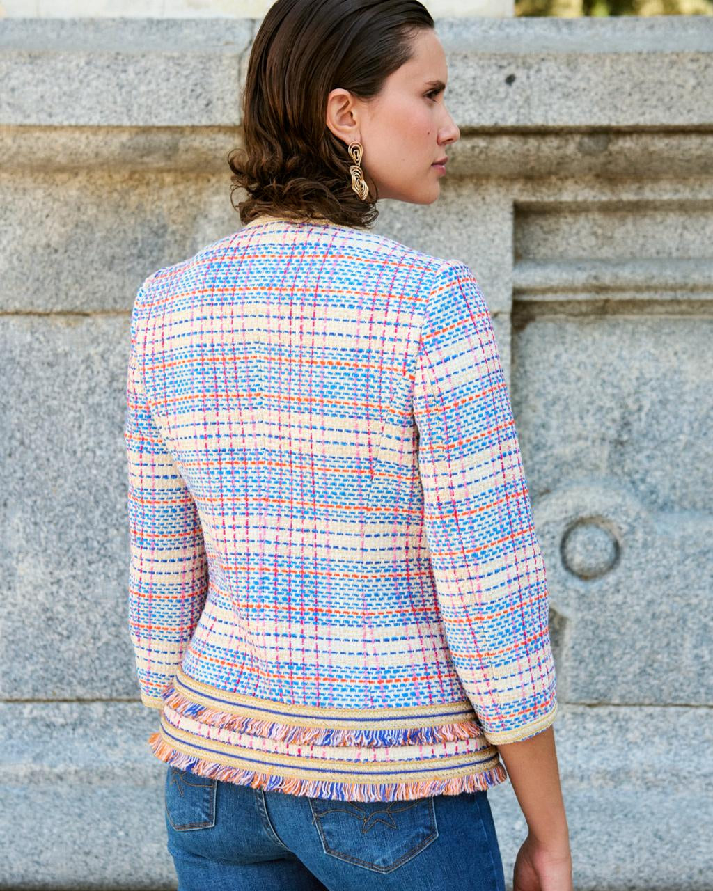 Bariloche Granjuela Tweed Style Frilled Hem Jacket From The Back