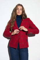 Bariloche Igualeja red and grey check tailored blazer front view on model