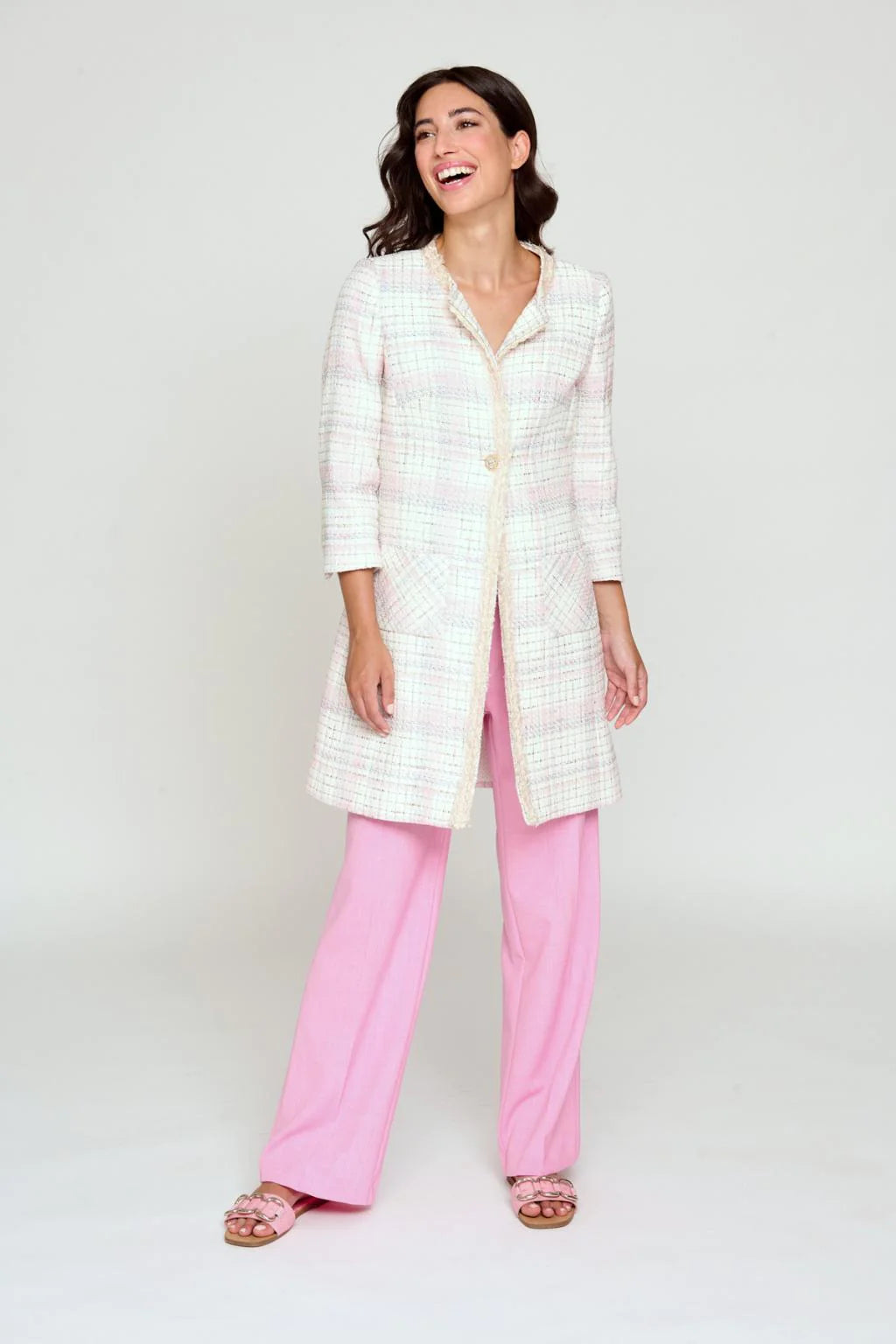 Bariloche Landas Long Pink Tweed Style Blazer Jacket 