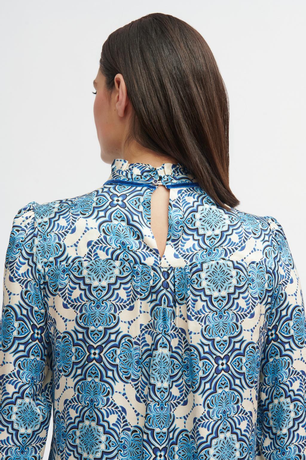 Bariloche Madrid Blue/White Tile Print Blouse - Back