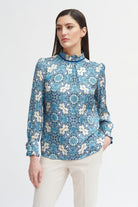 Bariloche Madrid Blue/White Tile Print Blouse