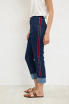 Bariloche high waist dark denim cropped jeans side stripe detail