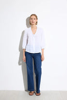 Bariloche Morera white summer blouse three quarter sleeve