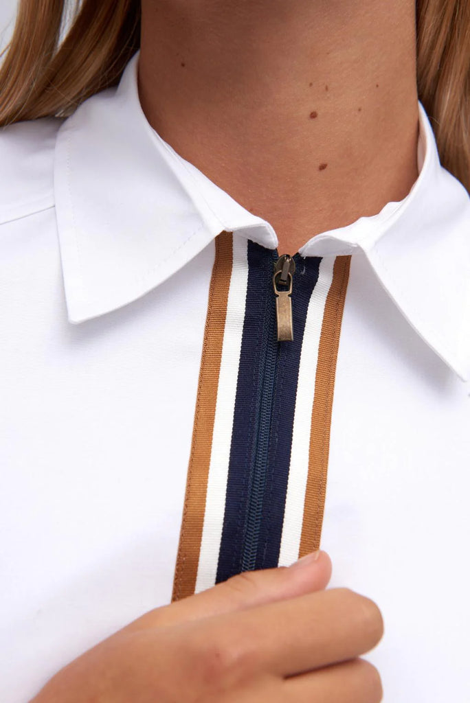 Bariloche Onega Organic White Navy & Tan  Cotton Shirt