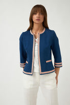 Bariloche Peru Ladies Navy Boucle Jacket With Patterned Trim