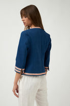 Bariloche Peru Navy Boucle Jacket With Patterned Trim From The Back 