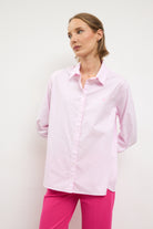Bariloche Sil pink cotton logo shirt front view