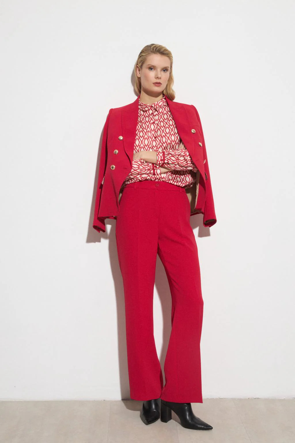 	Bariloche Sonseca red double breasted blazer with gold buttons