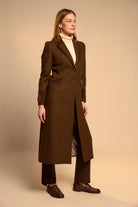 Bariloche Tarento brown long tailored wool coat – full-length model view