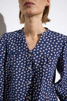 Bariloche Tulipero navy heart print ladies blouse front