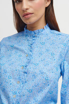 Bariloche Utrera Blue Cotton Poplin Paisley Print Shirt With Frills