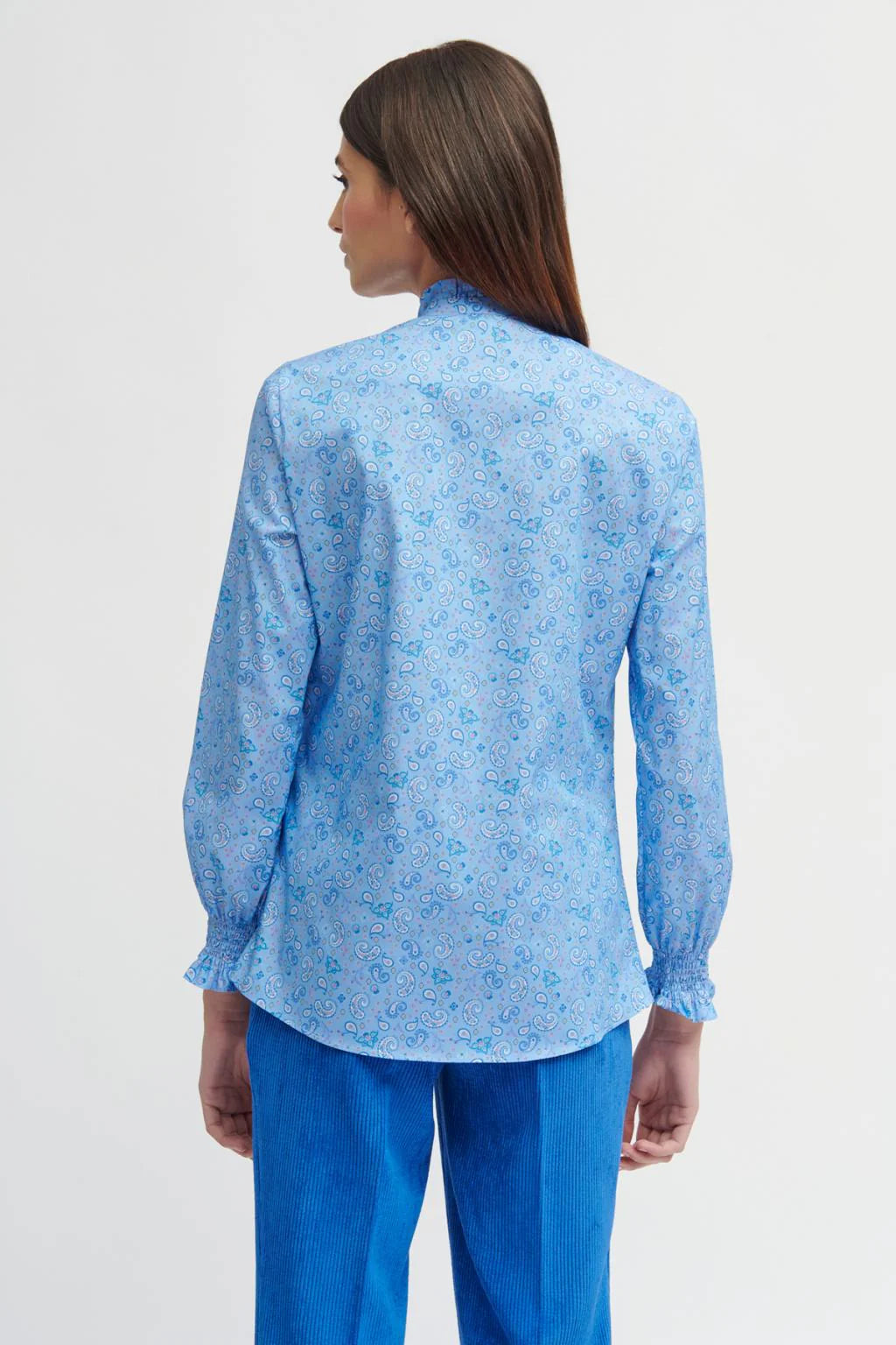 Bariloche Utrera Blue Cotton Poplin Paisley Print Shirt From The Back 