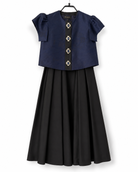 Birelin Couture navy embellished occasion top and black full skirt set with crystal-effect buttons
