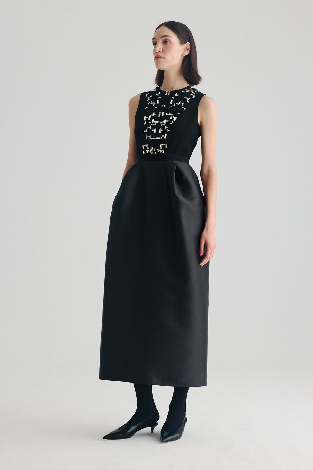 Birelin Couture black embellished sleeveless midi occasion dress