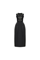 Black embellished midi dress with structured tulip skirt