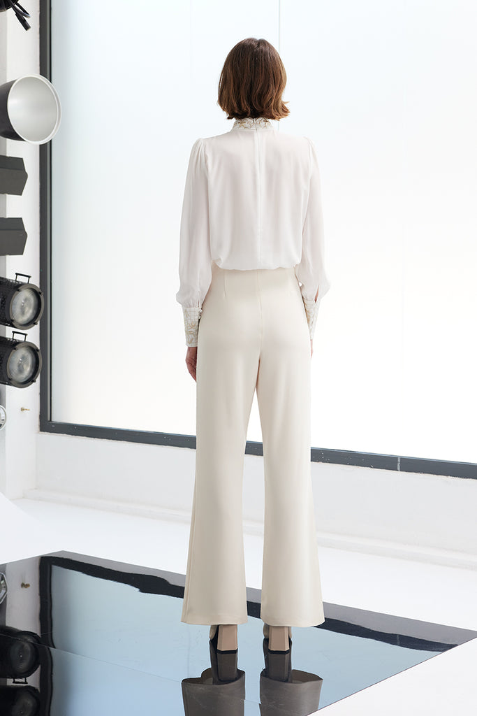 Carla Ruiz Embroidered White High Neck Blouse From The Back