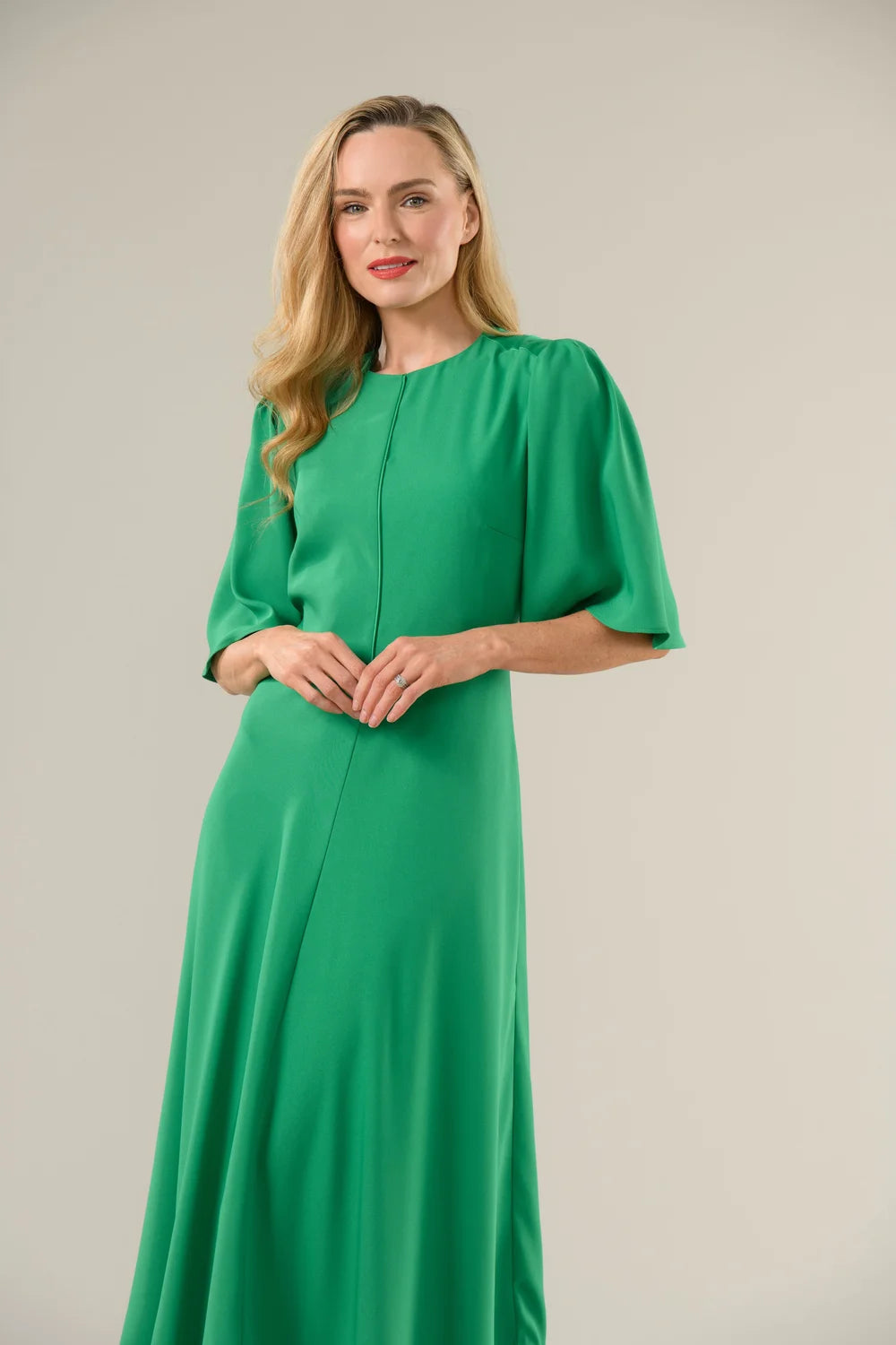 Green midi occasion dress by Caroline Kilkenny – perfect for weddings Ireland