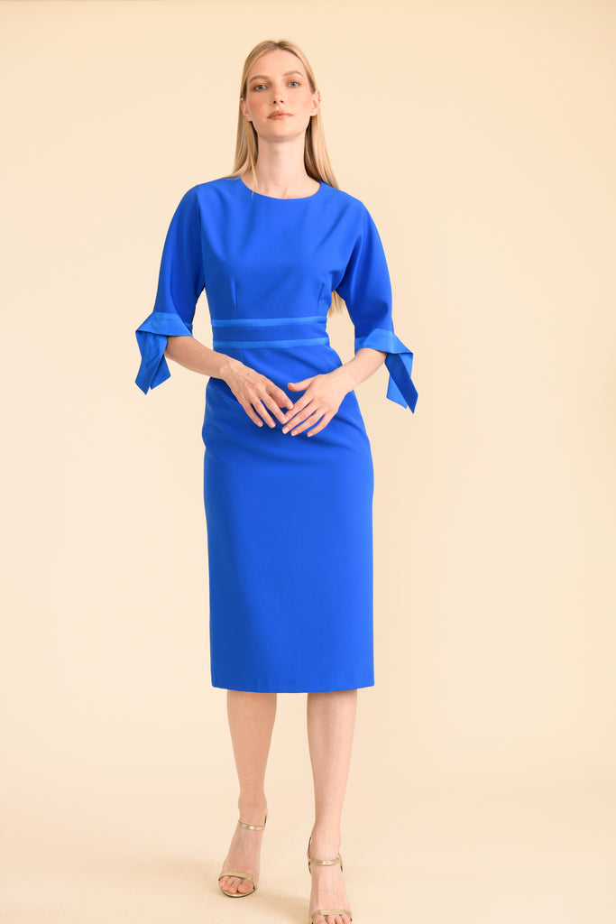 Caroline Kilkenny Aria Waterfall Cuff Midi Dress In Blue