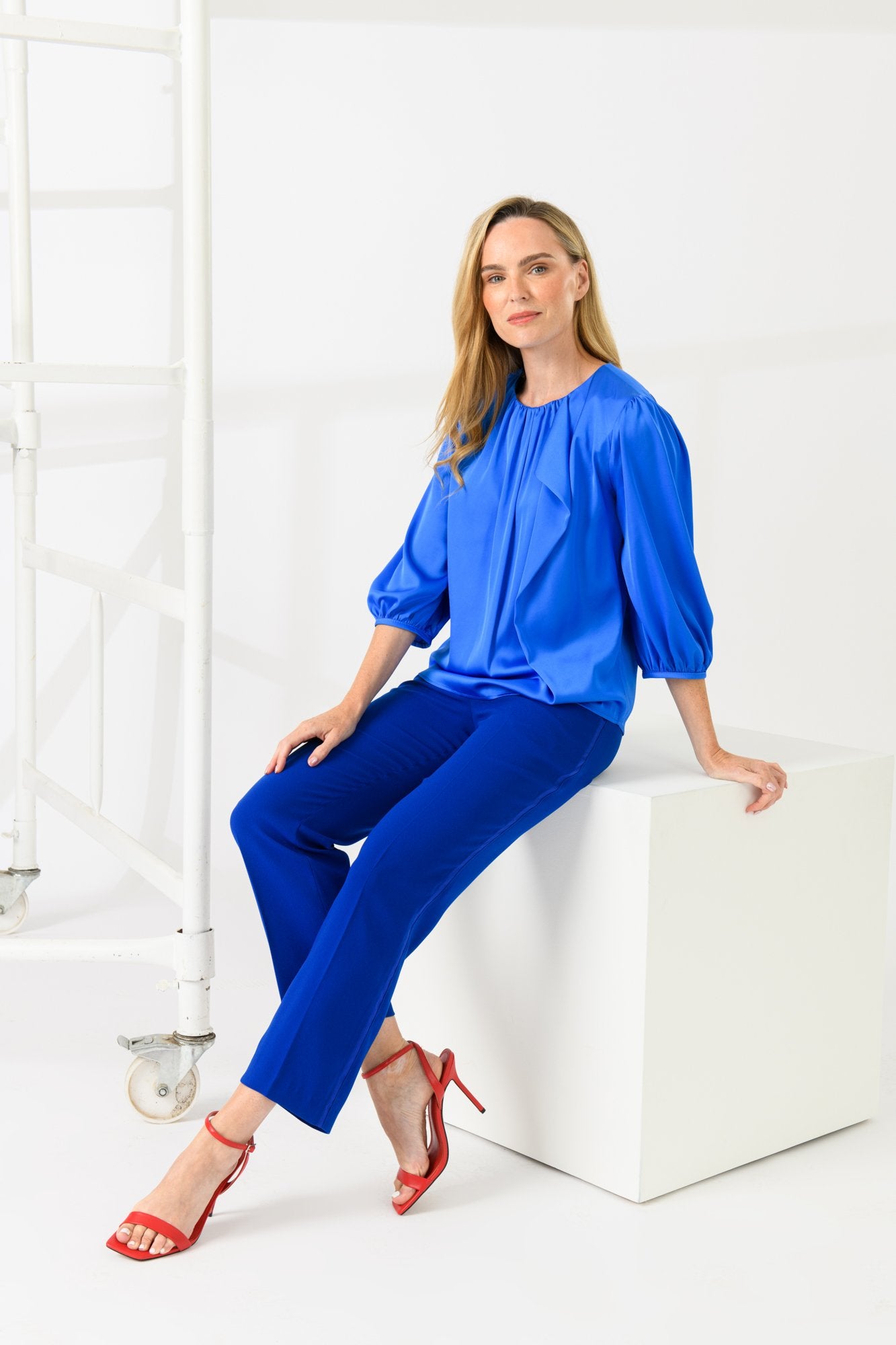 Caroline Kilkenny Charlotte Blue Pleated Front Occasion Blouse