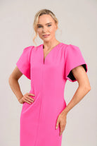 Caroline Kilkenny Cloud pink V neck midi dress front view