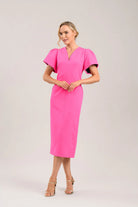 Caroline Kilkenny Cloud pink V neck midi dress front view