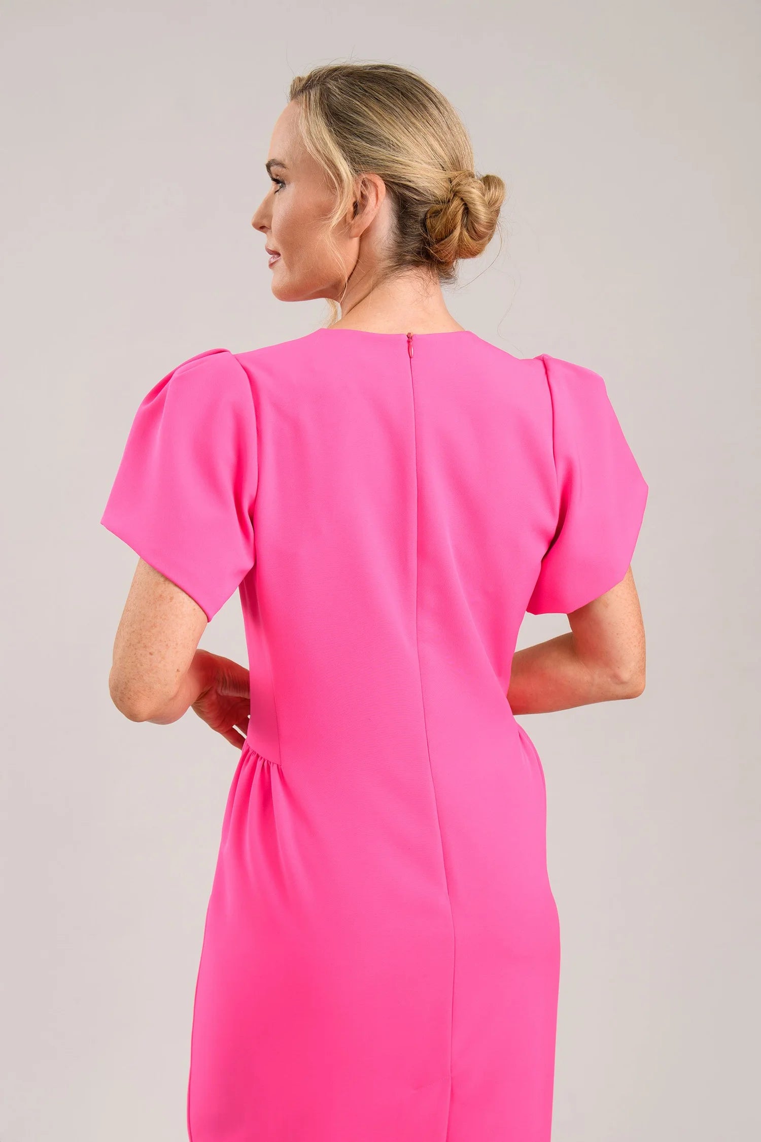Caroline Kilkenny Cloud pink fitted midi dress back view